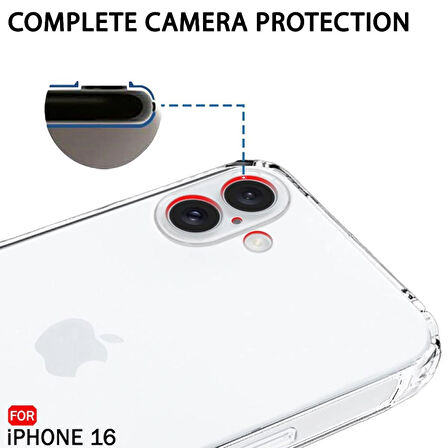 iPhone 16 Kılıf Şeffaf Silikon / Kamera Korumalı / Şarj Yeri Tıpalı