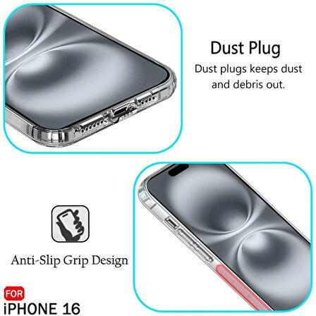 iPhone 16 Kılıf Şeffaf Silikon / Kamera Korumalı / Şarj Yeri Tıpalı