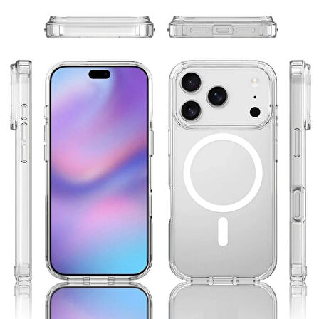 iPhone 17 Pro Max Magsafe Kılıf Şeffaf Sararmaz Mika Sert Plastik