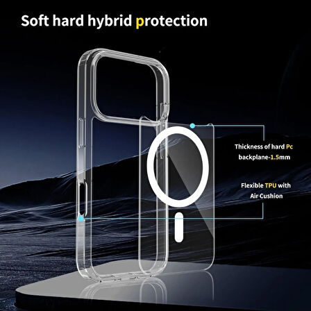 iPhone 17 Pro Max Magsafe Kılıf Şeffaf Sararmaz Mika Sert Plastik