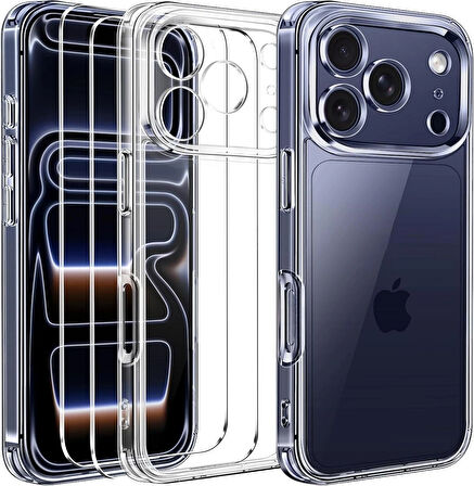 iPhone 17 Pro Max Kılıf Şeffaf Silikon / Cam Ekran Koruyucu Seti 