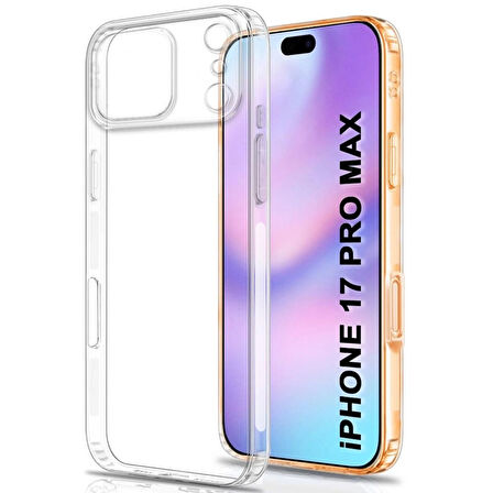 iPhone 17 Pro Max Şeffaf Silikon Kılıf – Şarj Yeri Tıpalı, Kenarları Kaymaz
