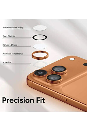iPhone 17 Pro / 17 Pro Max Kamera Lens Koruyucu ''Safir Cam & Kolay Kurulum'' (Turuncu)