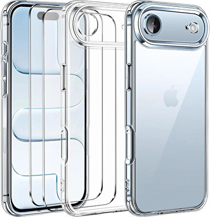 iPhone Air Şeffaf Kılıf Silikon / Cam Ekran Koruyucu Seti