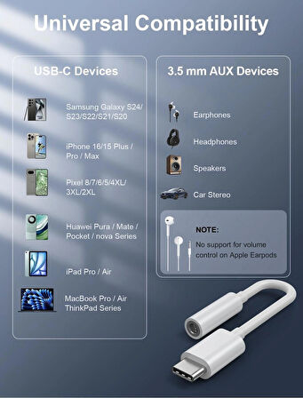 Kulaklık Dönüştürücü Type-c to 3.5mm (tüm telefonlara uyumlu) ''DAC CHIP''