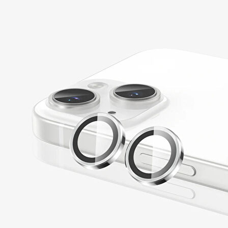 iPhone 15 / 15 Plus Kamera Lens Koruyucu ''Safir Cam & Kolay Kurulum'' (Beyaz)