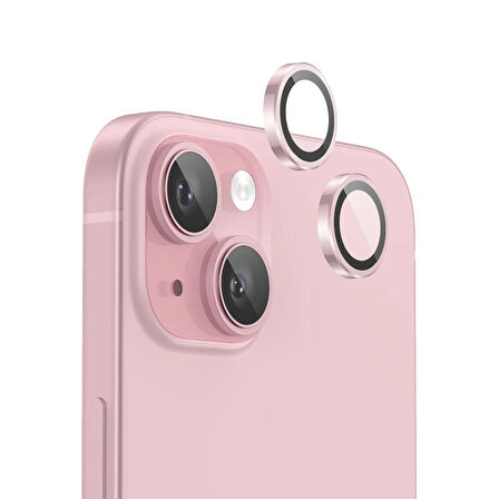 iPhone 15 / 15 Plus Kamera Lens Koruyucu ''Safir Cam & Kolay Kurulum'' (Pembe)