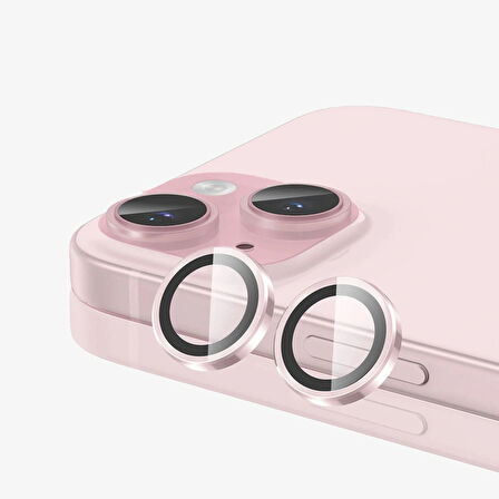 iPhone 15 / 15 Plus Kamera Lens Koruyucu ''Safir Cam & Kolay Kurulum'' (Pembe)