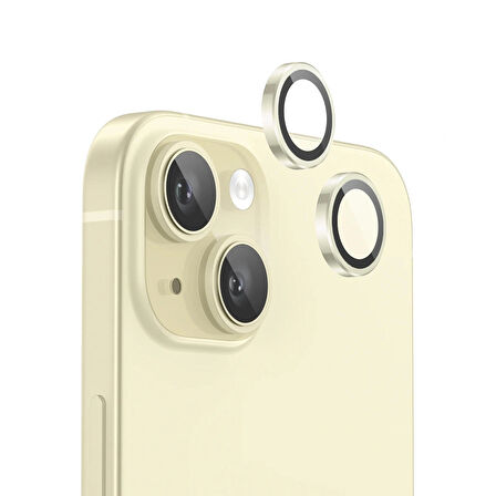 iPhone 15 / 15 Plus Kamera Lens Koruyucu ''Safir Cam & Kolay Kurulum'' (Sarı)