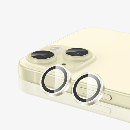iPhone 15 / 15 Plus Kamera Lens Koruyucu ''Safir Cam & Kolay Kurulum'' (Sarı)