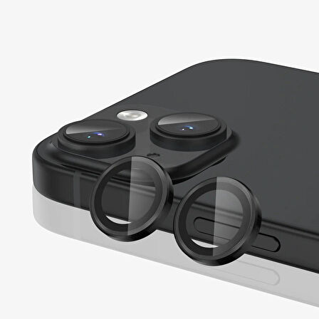 iPhone 15 / 15 Plus Kamera Lens Koruyucu ''Safir Cam & Kolay Kurulum'' (Siyah)