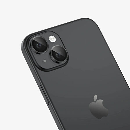 iPhone 15 / 15 Plus Kamera Lens Koruyucu ''Safir Cam & Kolay Kurulum'' (Siyah)