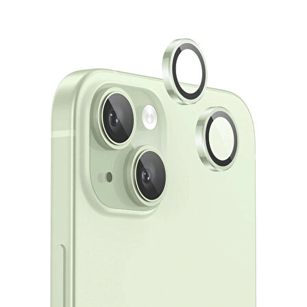 iPhone 15 / 15 Plus Kamera Lens Koruyucu ''Safir Cam & Kolay Kurulum'' (Yeşil)