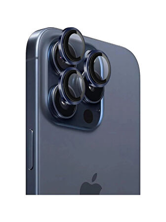 iPhone 15 Pro / 15 Pro Max Kamera Lens Koruyucu ''Safir Cam & Kolay Kurulum'' (Mavi)