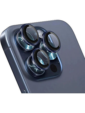 iPhone 15 Pro / 15 Pro Max Kamera Lens Koruyucu ''Safir Cam & Kolay Kurulum'' (Mavi)