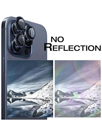 iPhone 15 Pro / 15 Pro Max Kamera Lens Koruyucu ''Safir Cam & Kolay Kurulum'' (Mavi)