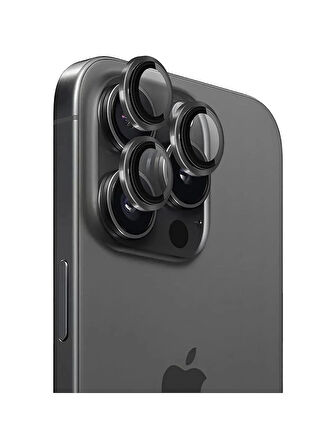 iPhone 15 Pro / 15 Pro Max Kamera Lens Koruyucu ''Safir Cam & Kolay Kurulum'' (Siyah)