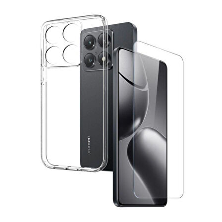 Xiaomi Mi 14T Pro Şeffaf Silikon Kılıf + Cam Ekran Koruyucu Seti 