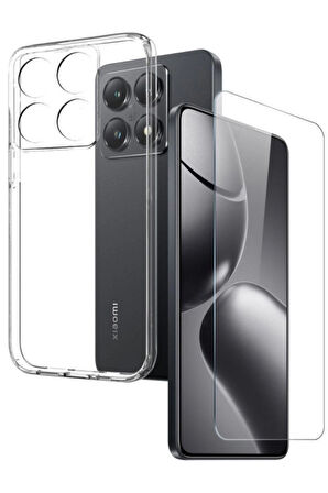 Xiaomi 14T Şeffaf Silikon Kılıf + Cam Ekran Koruyucu Seti
