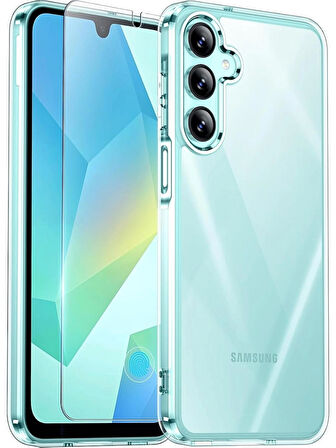 Samsung Galaxy A16 Şeffaf Silikon Kılıf + Cam Ekran Koruyucu Seti ( 1 KILIF + 1 CAM)