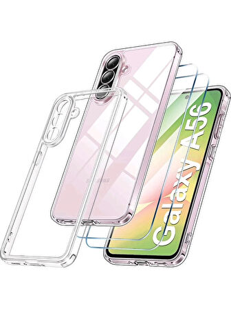 Samsung Galaxy A56 5g Şeffaf Silikon Kılıf + Cam Ekran Koruyucu Seti (1 KILIF + 1 CAM)