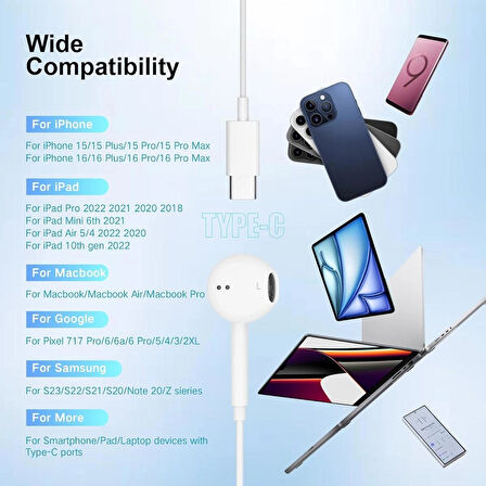 Samsung / iPhone uyumlu USB-C Kablolu Mikrofonlu Kulaklık