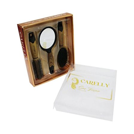 CARELLY DELUXE 3LÜ SET SAÇ FIRÇASI & TARAK & AYNA