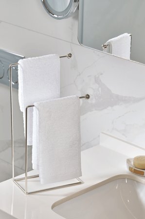 Parlak Silver 2 Kollu Banyo Tezgah Üstü Havluluk Standı, Montaj Gerektirmez Havlu Askılığı