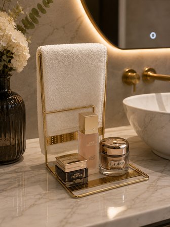 Parlak Altın Tezgah Üstü Havluluk ve Kozmetik & Banyo Düzenleyici