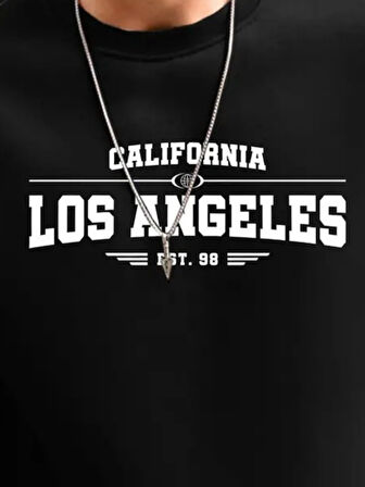 Erkek Uzun Kollu Bisiklet Yaka Los Angeles Yazılı Iki Iplik Bluz