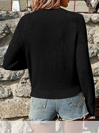 Kadın Uzun Kollu Bisiklet Yaka Triko Bluz