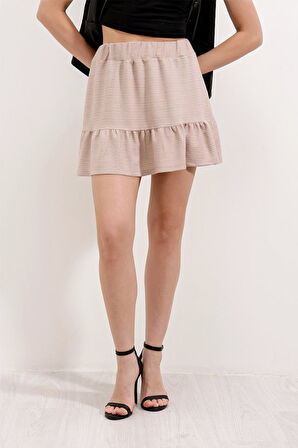 1884 Örme Mini Etek - Bej