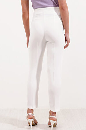 Beyaz Yüksek Bel Kumaş Pantolon 6650