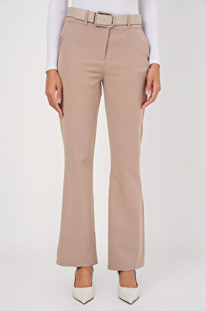 6538 Kemerli İspanyol Paça Pantolon - Bej