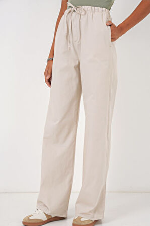 6690 Bol Paça Yüksek Bel Pantolon - Krem