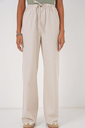 6690 Bol Paça Yüksek Bel Pantolon - Krem