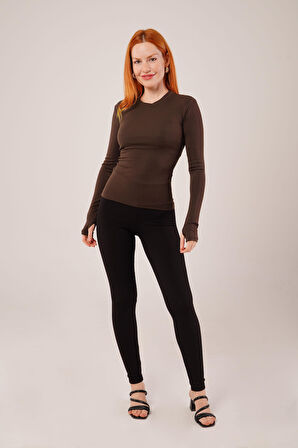 Uzun Kollu Basic Kahverengi Bluz