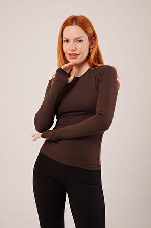 Uzun Kollu Basic Kahverengi Bluz