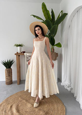 Cuper Çiçek Detaylı Elbise