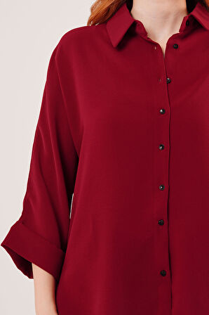 Yarasa Kol Rahat Kalıp Bordo Gömlek