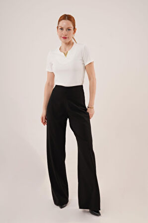 Bol Paça Yandan Fermuarlı Siyah Kumaş Pantolon