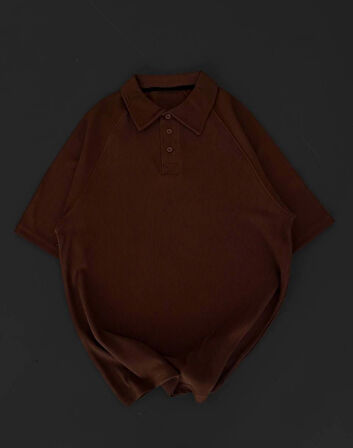 Yakalı Patlı Kısa Kol T-shirt - Kahverengi