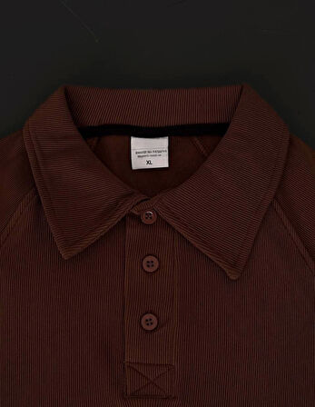 Yakalı Patlı Kısa Kol T-shirt - Kahverengi