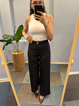 Yüksek Bel Palazzo Metal DüğmePantolon