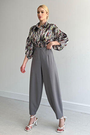 Beli Lastikli Saten Gömlek - Yeşil