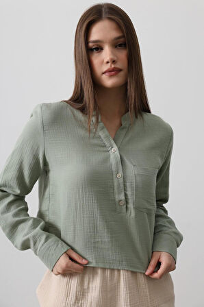 Cepli Hakim Yaka Bluz - Haki