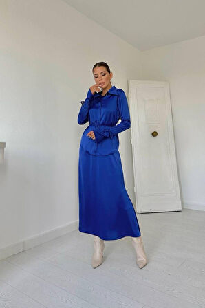 Saks Biyeli Gömlek Ve Etek Takım