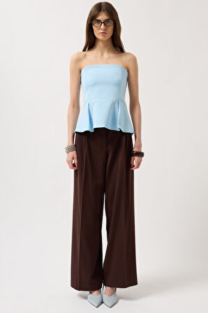 Pileli Straplez Bluz