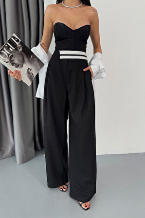 PANTOLON BEL ŞERİT DETAYLI - Siyah