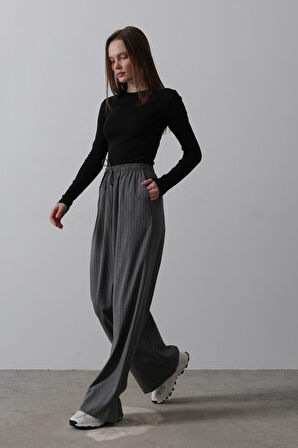 Beli Lastikli Bol Paça Pantolon - Antrasit